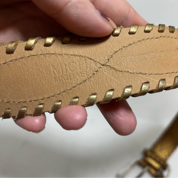 Michael Kors Gold Genuine Leather Silver Buckle belt Studded with key ring - Picture 6 of 12